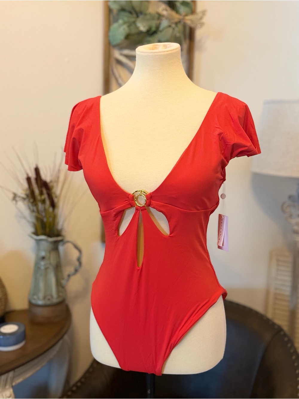 Trina Turk Swim MONACO SOLIDS FLUTTER Sleeve NWT size 10
